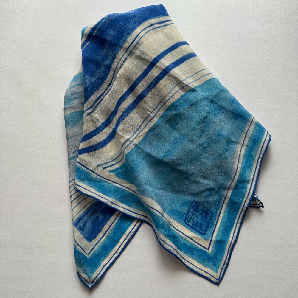 Vera Neumann Vintage Blue and White Abstract Pattern Square Scarf